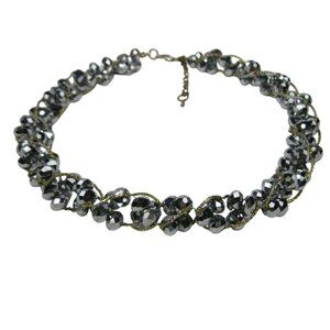 Silver Tone Faceted Glass Bead Collar Necklace Adjustable Chain Statement Choker